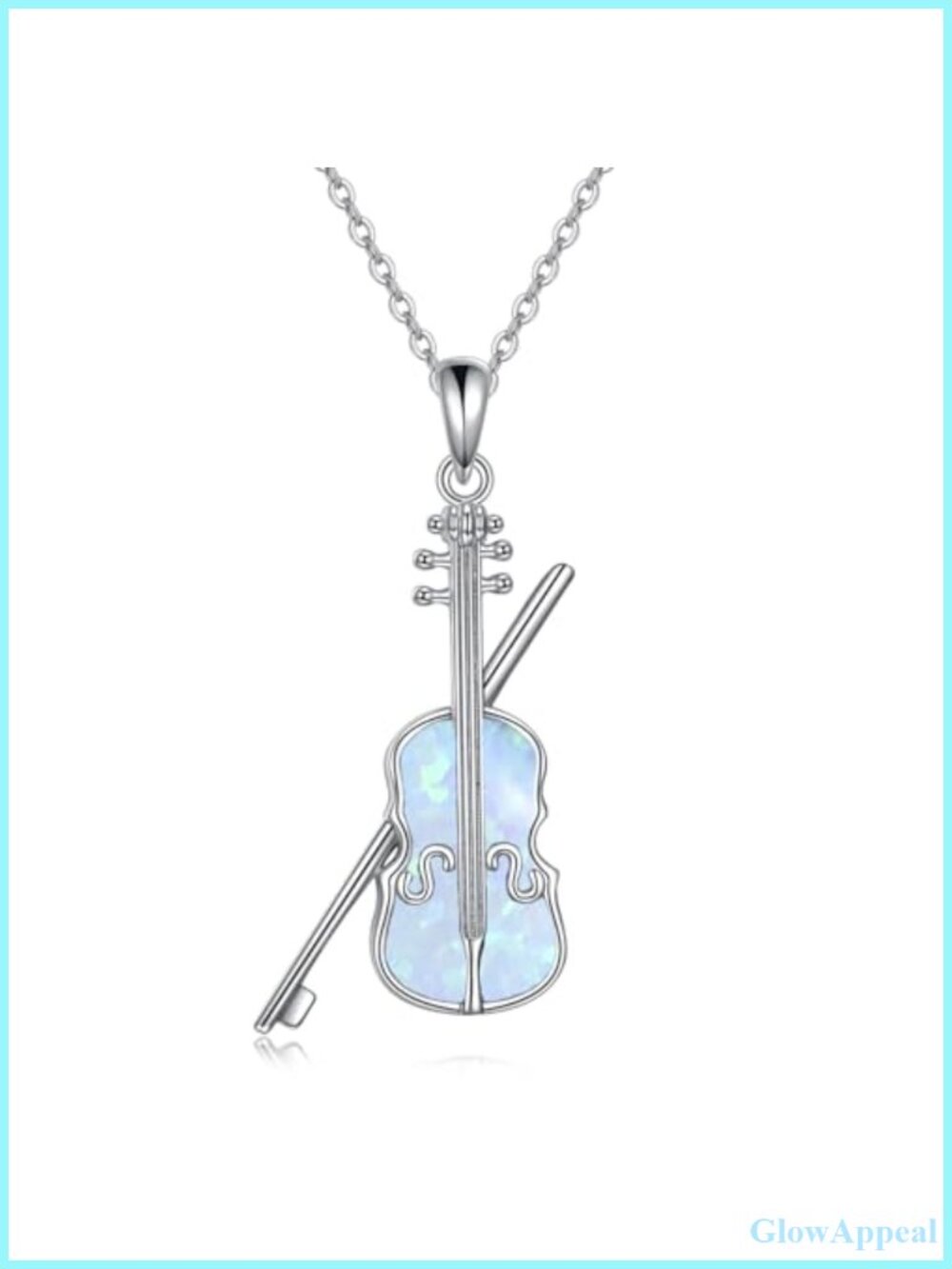 Sterling Silver Violin Bow Pendant Necklace Created Opal Music Gift